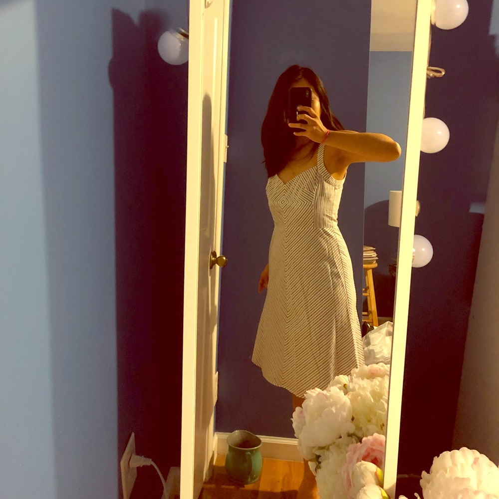 LOFT, Grey Striped Halter Dress